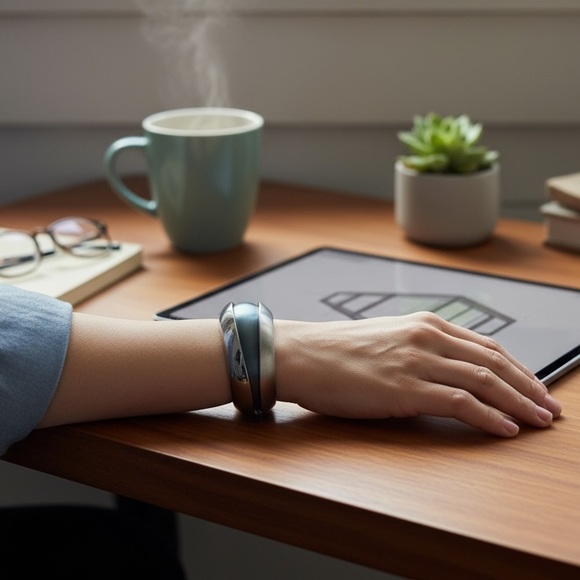 BREIL Stainless Steel Shiny Brushed Teal Bangle Convertible Bracelet - Picture 14 of 14